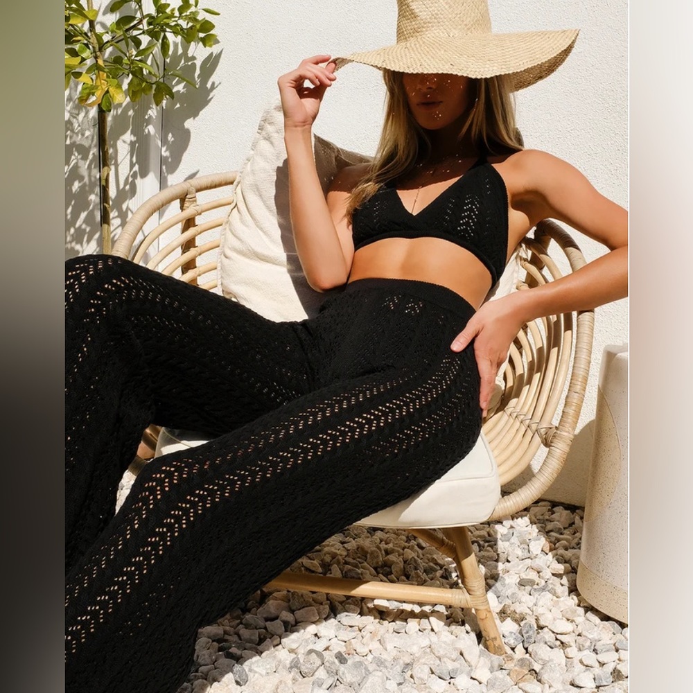 Trendy black crochet beach pants